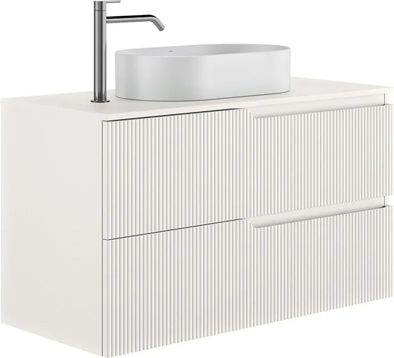 Set dulap baza suspendat Gala Canaletto 2 sertare 100 cm cu blat finisaj alb mat