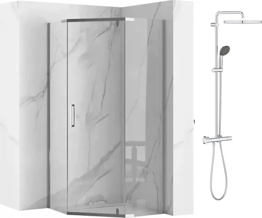 Pachet cabina de dus Rea Axin crom 90x90 si coloana de dus cu baterie termostatata Grohe Vitalio Start Cube 250 crom lucios