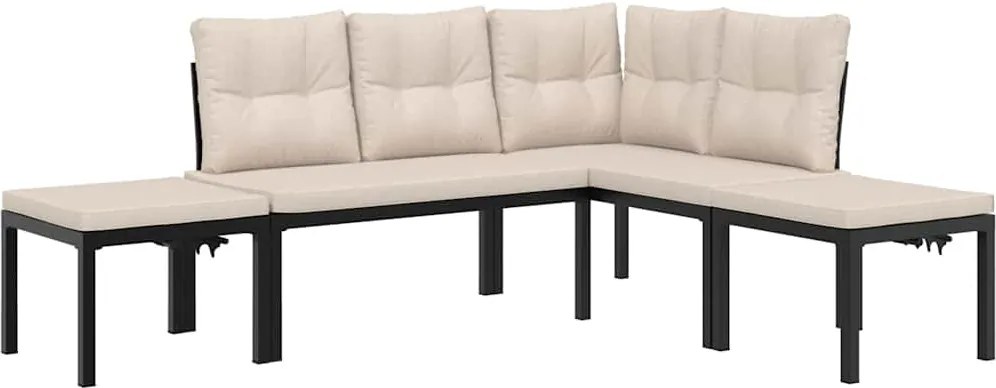 vidaXL Set canapea de grădină, 4 piese, cu perne, negru, oțel vopsit