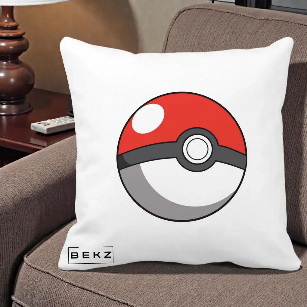 Perna Personalizata Pokeball Rosie, 40x40 cm, Alba Mata, Husa Detasabila, Perna Inclusa, BEKZ®