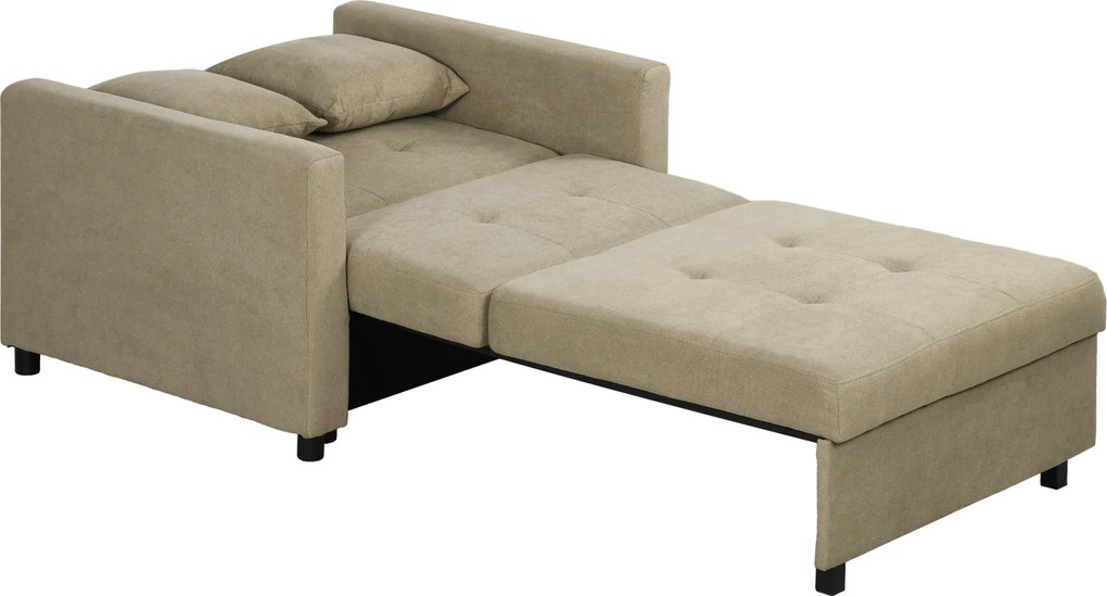 HOMCOM Fotoliu Pat Individual cu 2 Perne și Spațiu de Depozitare, Canapea Extensibilă, 100x98x88 cm, Maro Deschis | Aosom Romania