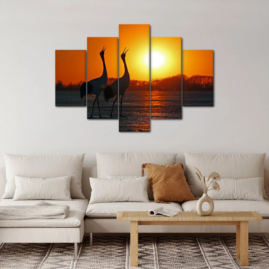 Tablou cu păsări în apus de soare (150x105 cm)