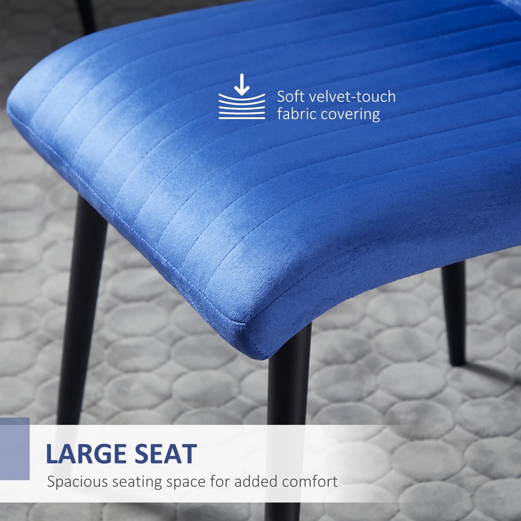 HOMCOM Set 2 Scaune Fără Brațe pentru Masa de Dining, Catifea Albastră, Design Modern și Confortabil | Aosom Romania