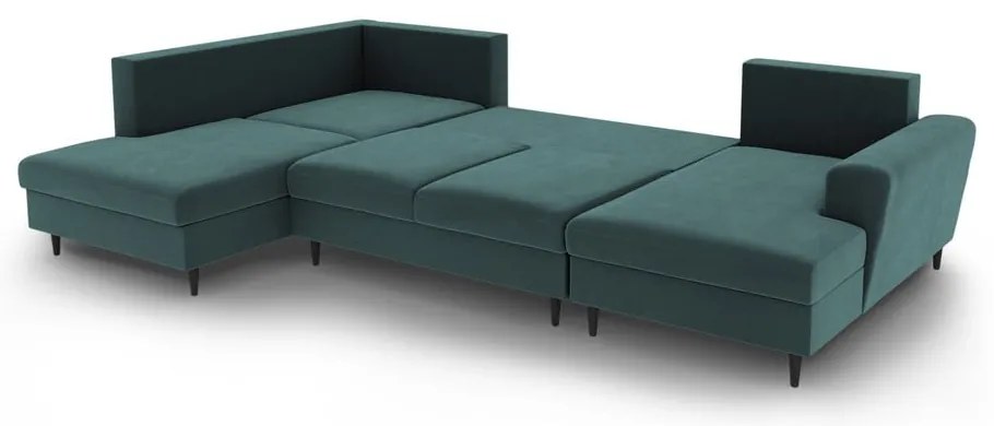 Colțar petrol extensibil, cu spațiu de depozitare cu tapițerie din catifea (cu colț pe partea stângă-în formă de "U") Kyoto – Cosmopolitan Design