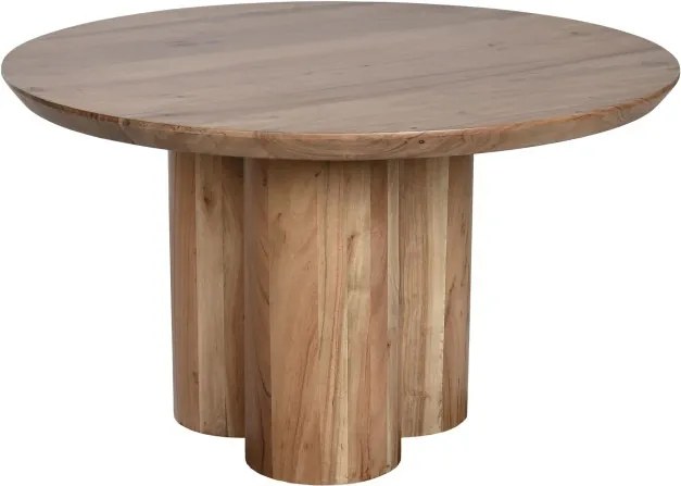 Măsuță de cafea rotundă din lemn de acacia, natur, cu bază din coloane cilindrice, finisaj mat, 45 x 80 cm, „Tarenza” – Ethnic Collections