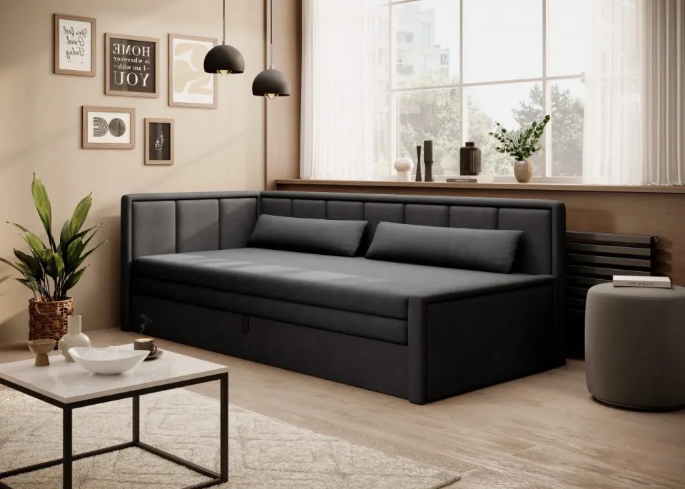 Canapea tapitata, extensibila, cu spatiu pentru depozitare, 214x77x82 cm, Fulgeo L01, Eltap (Culoare: Gri / Gri)