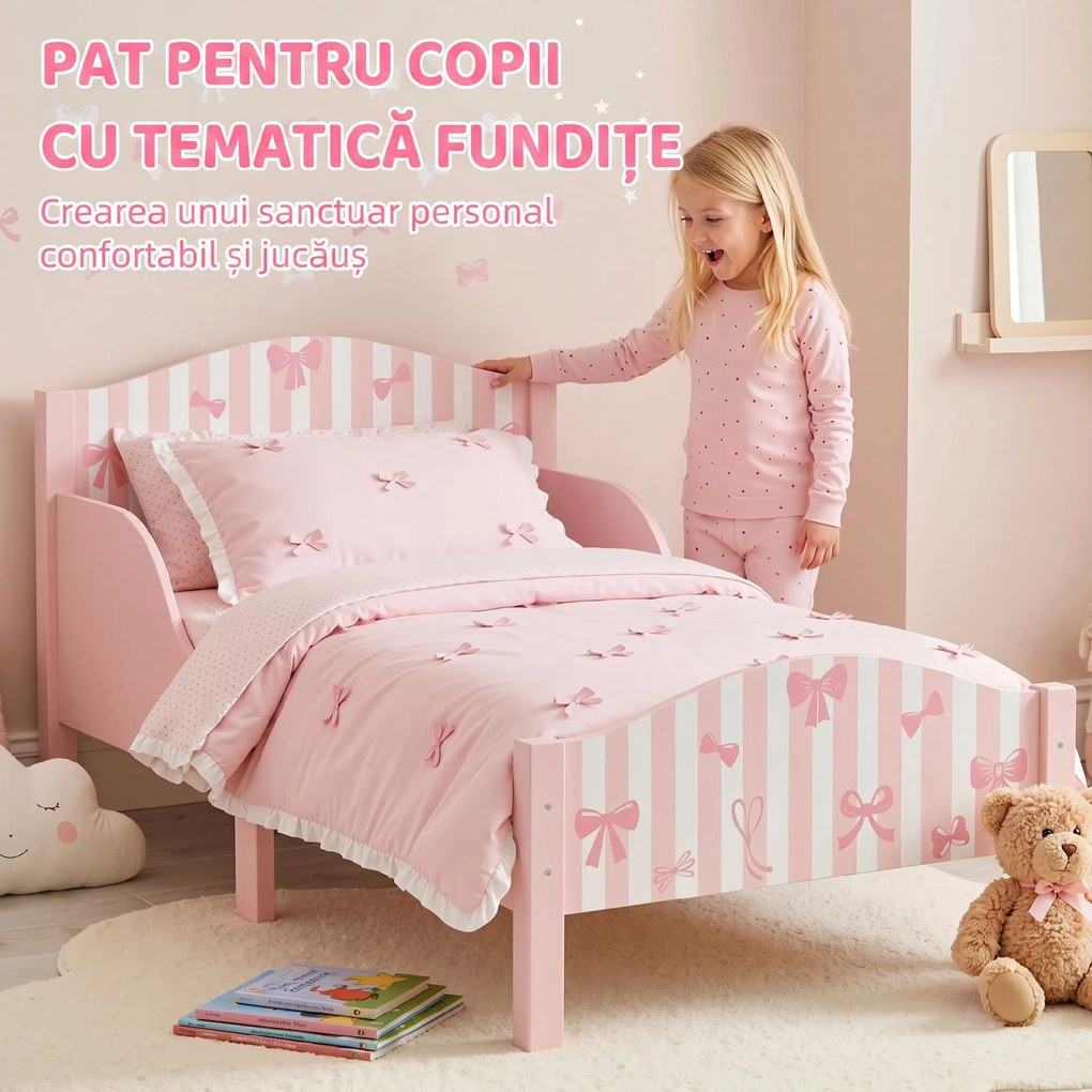 AIYAPLAY Pat Montessori pentru Copii 3-6 Ani Design în Formă de Fundă cu Protecții Anti-cădere, 146 x 76,5 cm, Roz | Aosom Romania