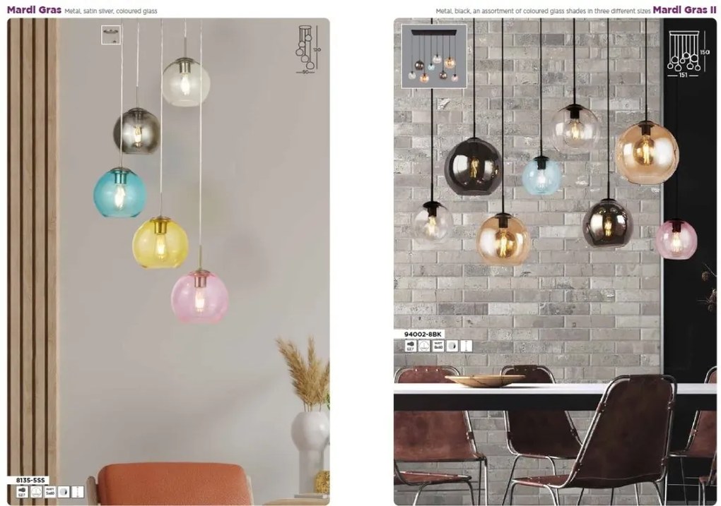 Lustra moderna suspendata design multicolor Mardi Gras II 8L