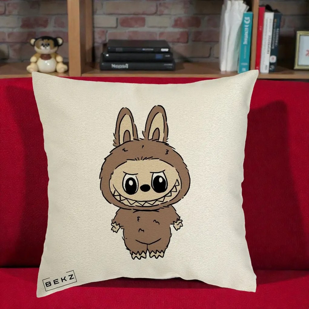 Perna Personalizata Labubu Maro Natural Solo, 40x40 cm, Ecru, Husa Detasabila, Perna Inclusa, BEKZ®