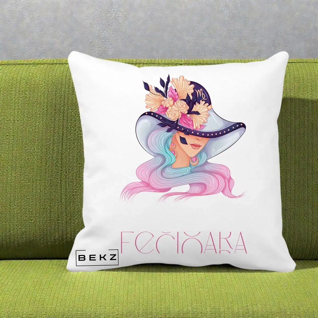 Perna Personalizata Zodie Fecioara, 40x40 cm, Alba Mata, Husa Detasabila, Perna Inclusa, BEKZ®