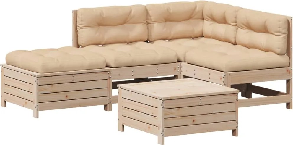 vidaXL Set mobilier de grădină cu perne, 5 piese, lemn masiv de pin