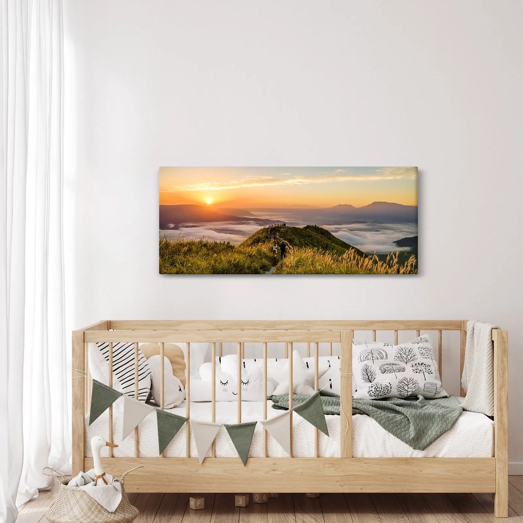 Tablou cu munți în apus de soare (120x50 cm)