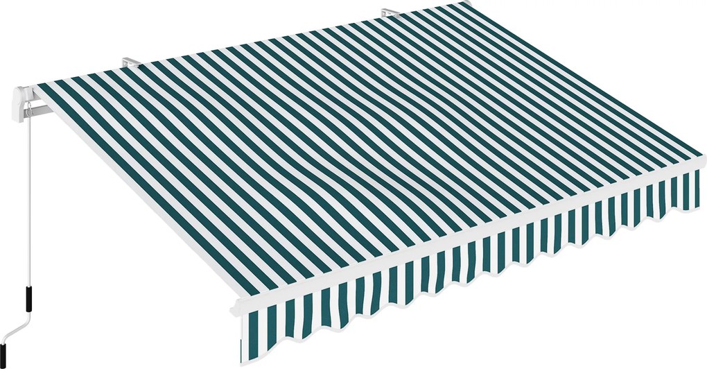 Outsunny Copertină Retractabilă cu Braț Pliabil și Protecție UV, 395x 245 cm, Verde și Alb | Aosom Romania