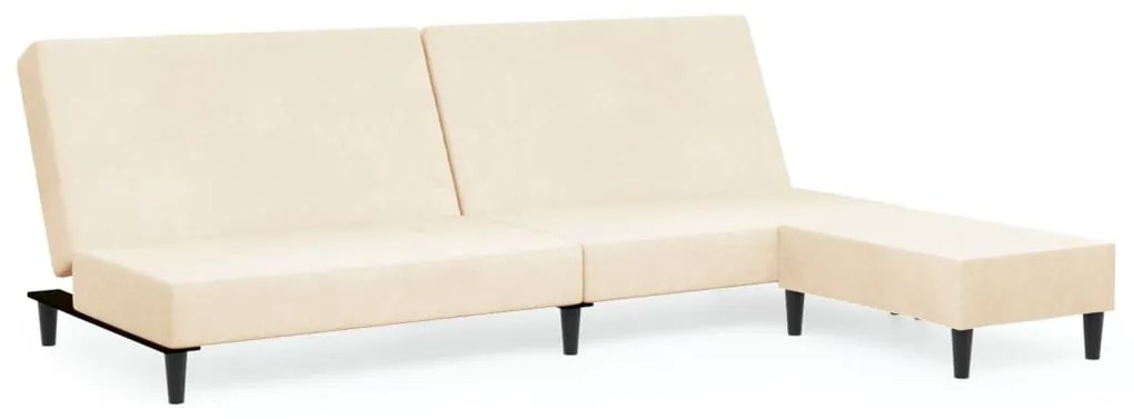 3080499 vidaXL Canapea extensibilă cu taburet, 2 locuri, crem, catifea