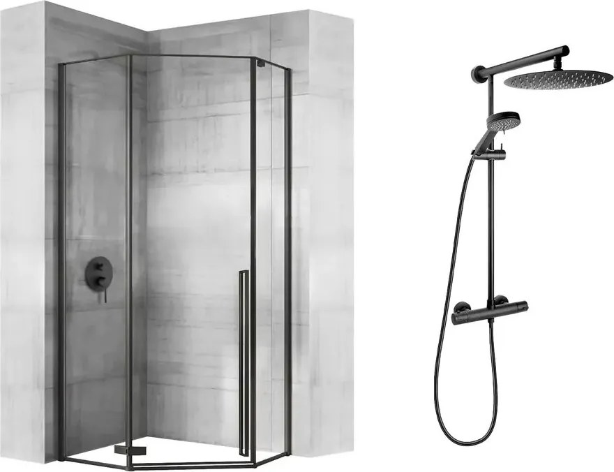 Pachet cabina de dus Rea Diamond negru 90x90 si coloana de dus FDesign Anima Quadro negru