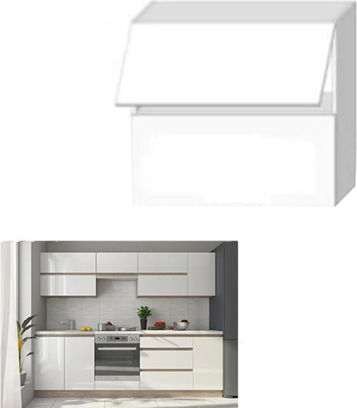 Dulap superior cu 2 uşi orizontale, alb super luciu HG, LINE ALB G80