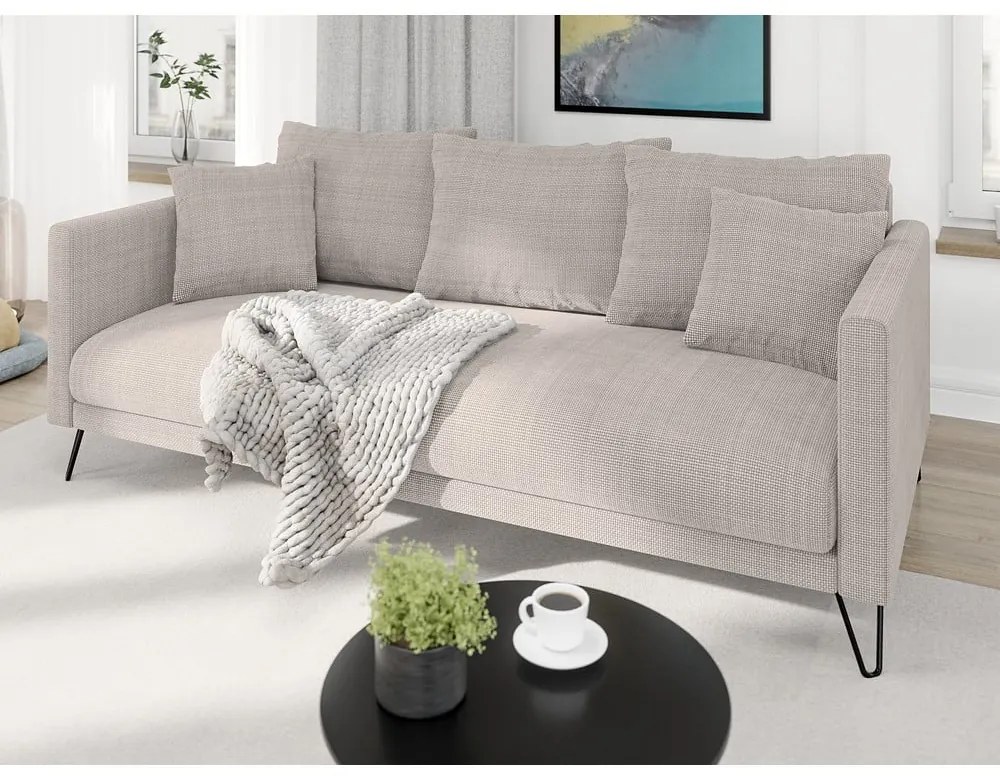 Canapea maro deschis cu tapițerie din chenille 200 cm Freya – Ropez