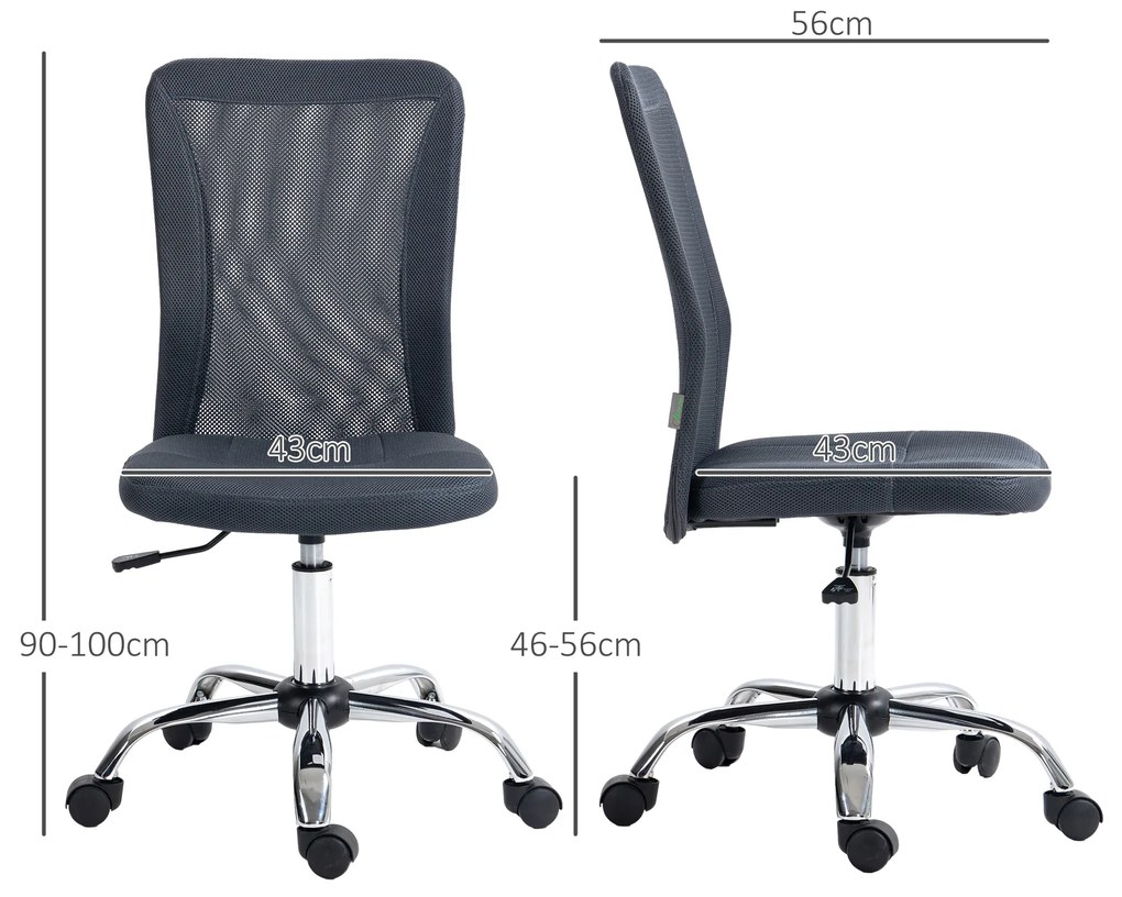 Vinsetto Scaun de birou ergonomic înălțime reglabilă picioare cromate pivotant 360° îmbrăcăminte plasă gri închis | Aosom Romania
