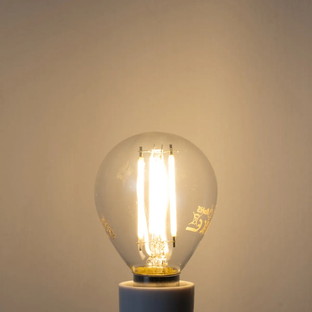 Set de 5 becuri LED cu filament E14, reglabile, G45, clare, 4W 470LM 2700K