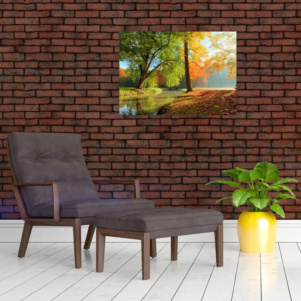 Tablou pe sticlă - Peisaj liniștit de toamnă (70x50 cm)
