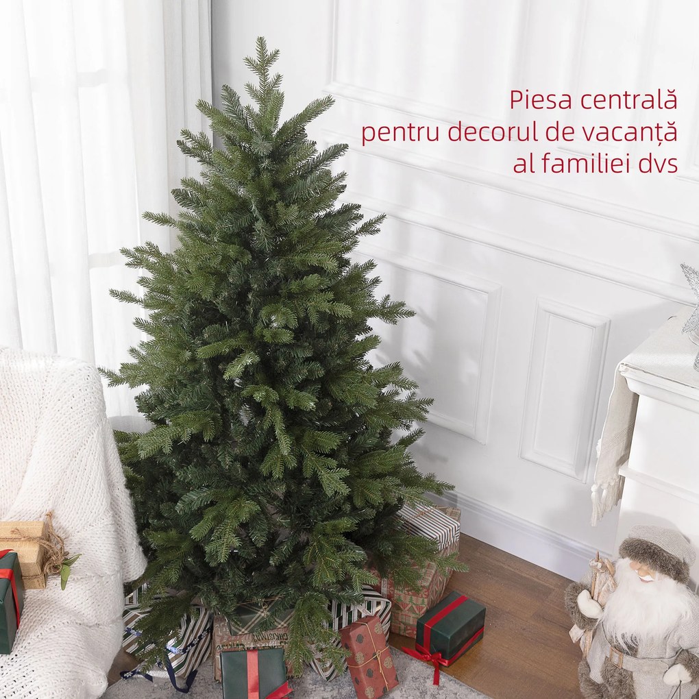 HOMCOM Brad de Crăciun Artificial cu 1309 Crengi, Pliabil cu Bază Metalică, Ø105x150 cm, Verde | Aosom Romania