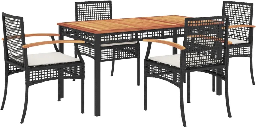 vidaXL Set mobilier de grădină cu perne, 5 piese, negru, poliratan