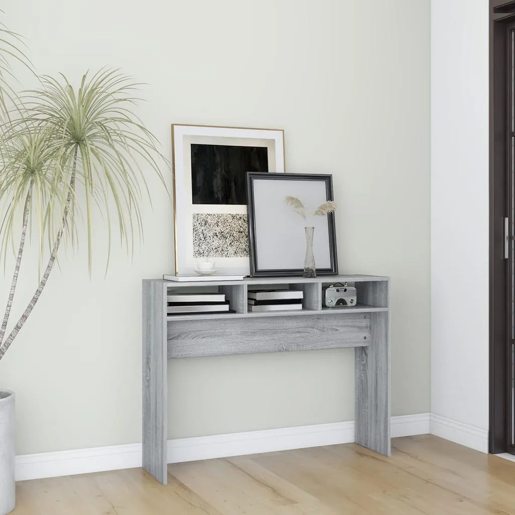 815940 vidaXL Măsuță consolă, gri sonoma, 105x30x80 cm, lemn prelucrat