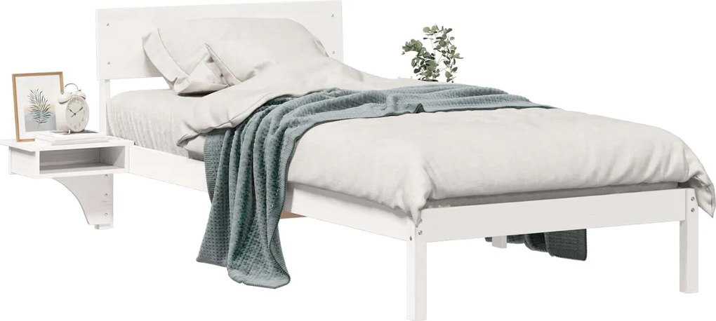 vidaXL Cadru de pat cu headboard Alb 100 x 200 cm Lemn de pin masiv