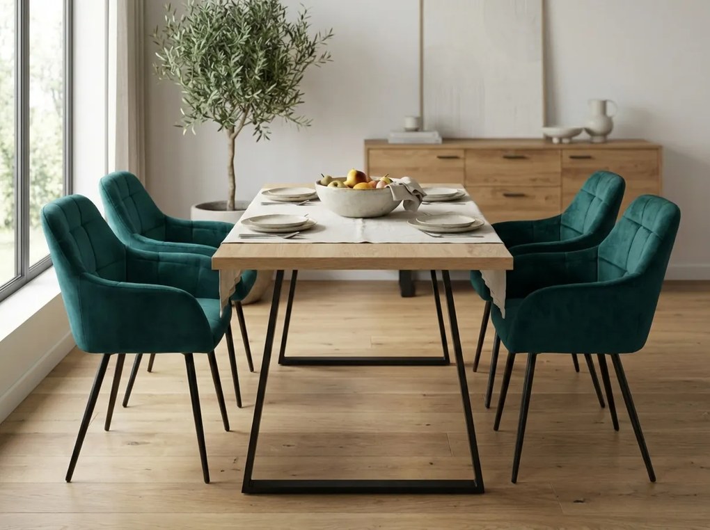 Fotoliu de dining verde inchis LOREN VELVET cu picioare negre