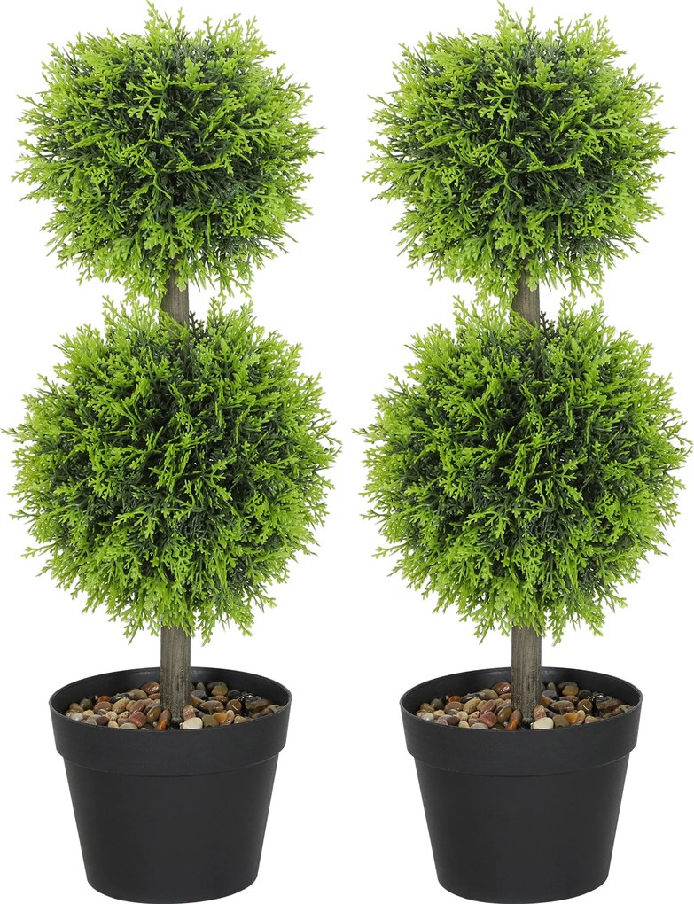 HOMCOM Set de 2 plante artificiale decorative, bile de buxus 60 cm cu ghiveci, plastic, verde | Aosom Romania