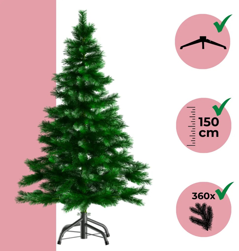 Brad artificial de Crăciun RUDOLPH, 150 cm, verde Casaria