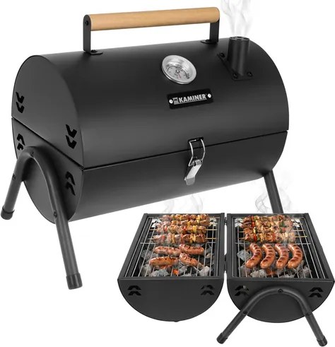 Grătar turistic cu cărbune cu capac