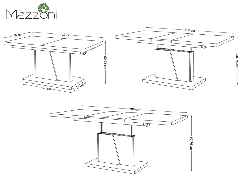 Mazzoni GRAND NOIR Alb Mat/Beton Millennium - MĂSUȚĂ DE CAFEA EXTENSIBILĂ MODERNĂ