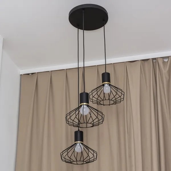 Pendul pe cablu SOLANO 3xE27/15W/230V negru/auriu