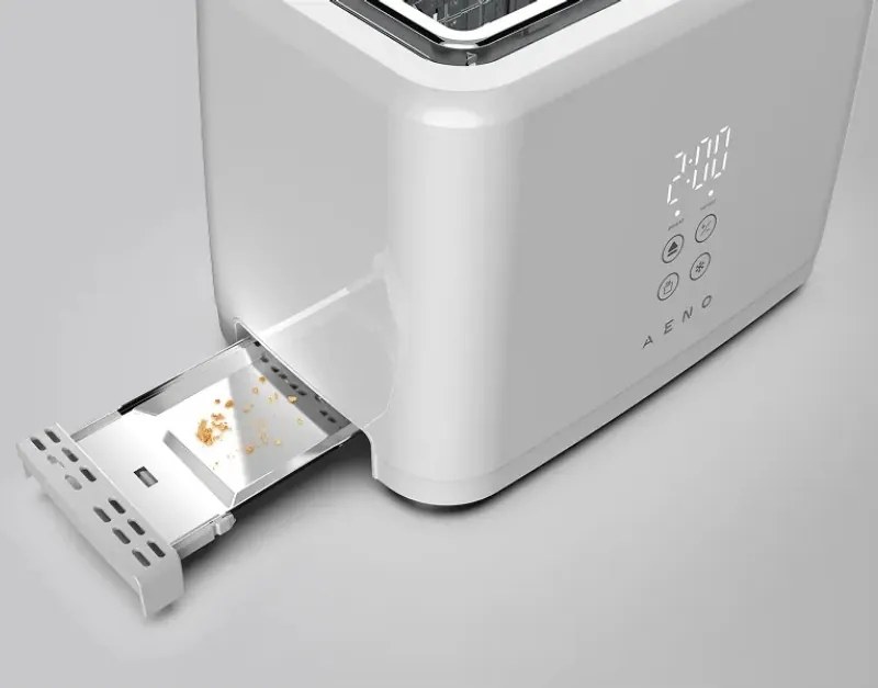 Prăjitor de pâine AENO ATS0002W, 930 W, 7 trepte, comandă tactilă, temporizator invers, protecție împotriva blocării, silențios, alb