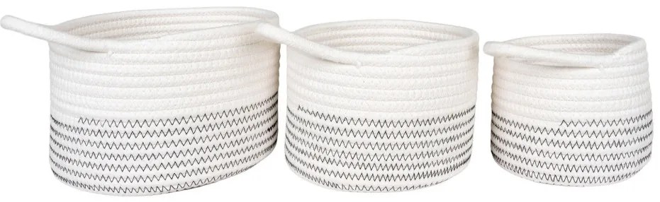 Coșuri Algar, bumbac, alb/gri, 3 bucăți