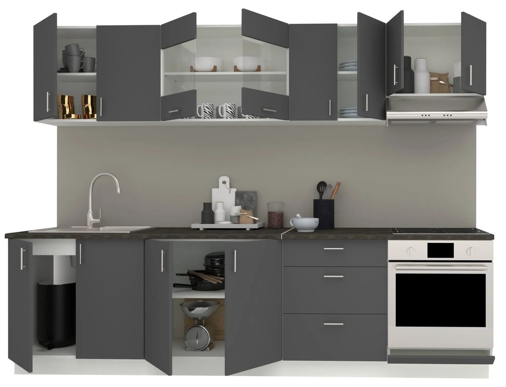 Set Bucatarie Karo V22, Antracit/Alb, Blat Thermo 28 mm, L 280 cm