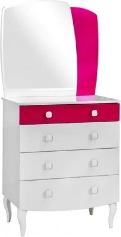 Comoda din pal cu 4 sertare si oglinda, pentru fete si tineret Yakut White / Dark Pink, l79xA50xH165 cm