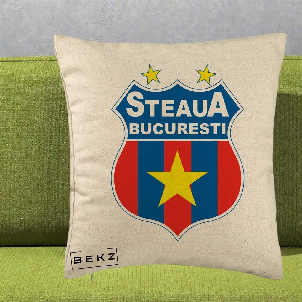 Perna Personalizata Steaua Bucuresti Fotbal, 40x40 cm, Bej, Husa Detasabila, Perna Inclusa, BEKZ®
