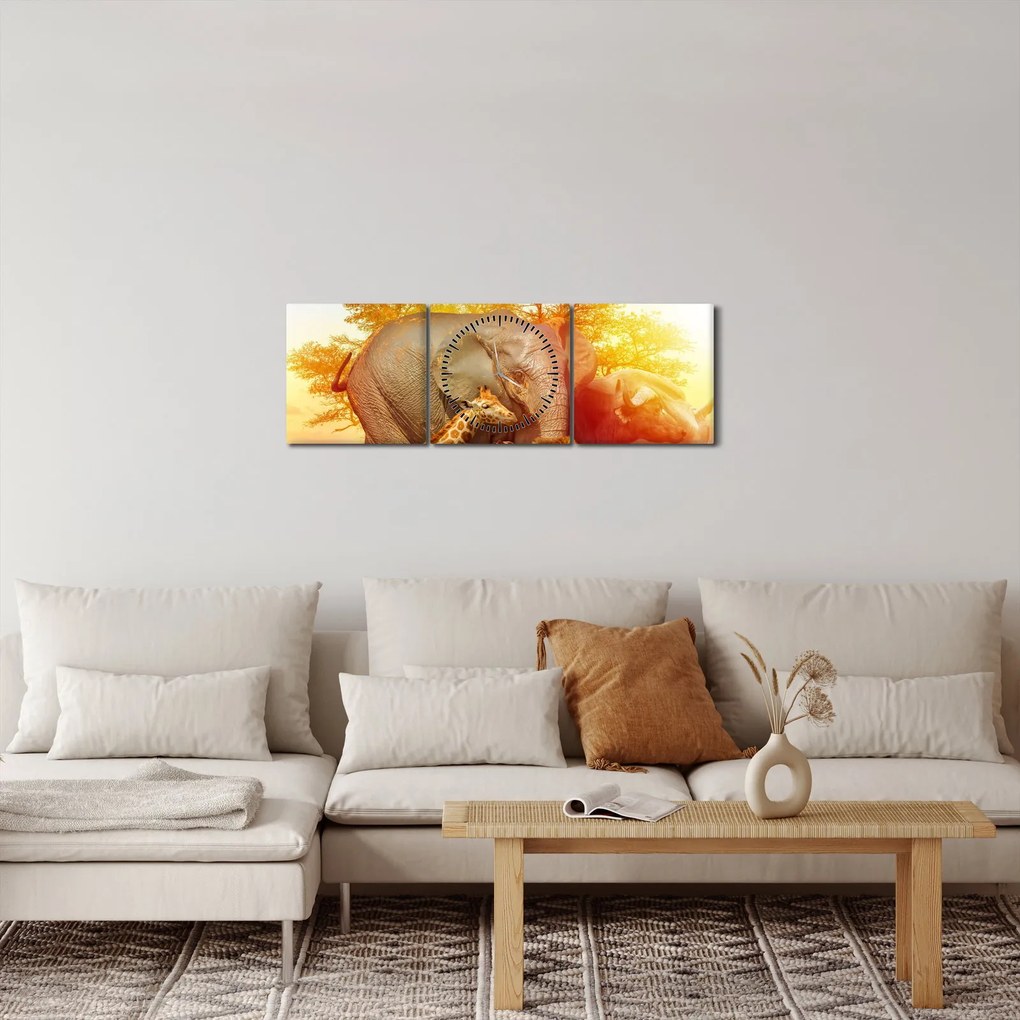 Tablou - Animale africane (cu ceas) (90x30 cm)