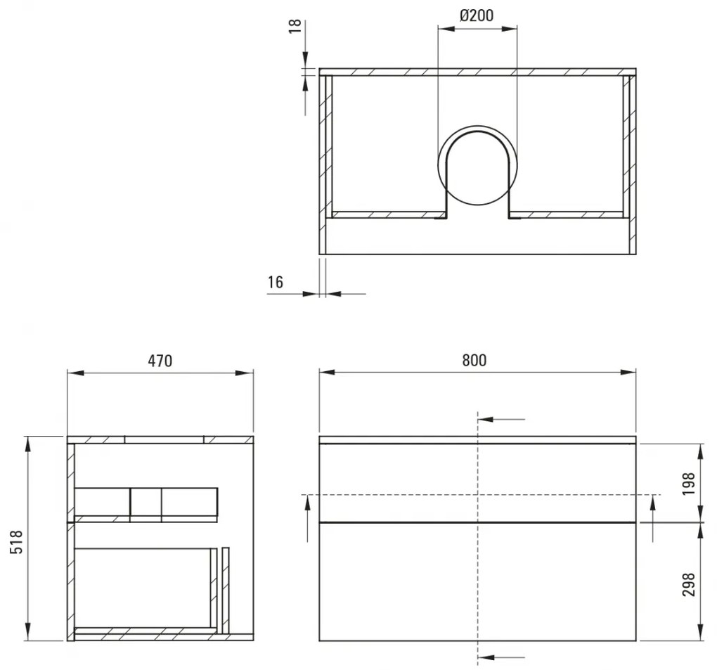 Dulap baie suspendat 80x52x47 cm pentru lavoar, negru mat, MDF, Deante Prizma Negru mat