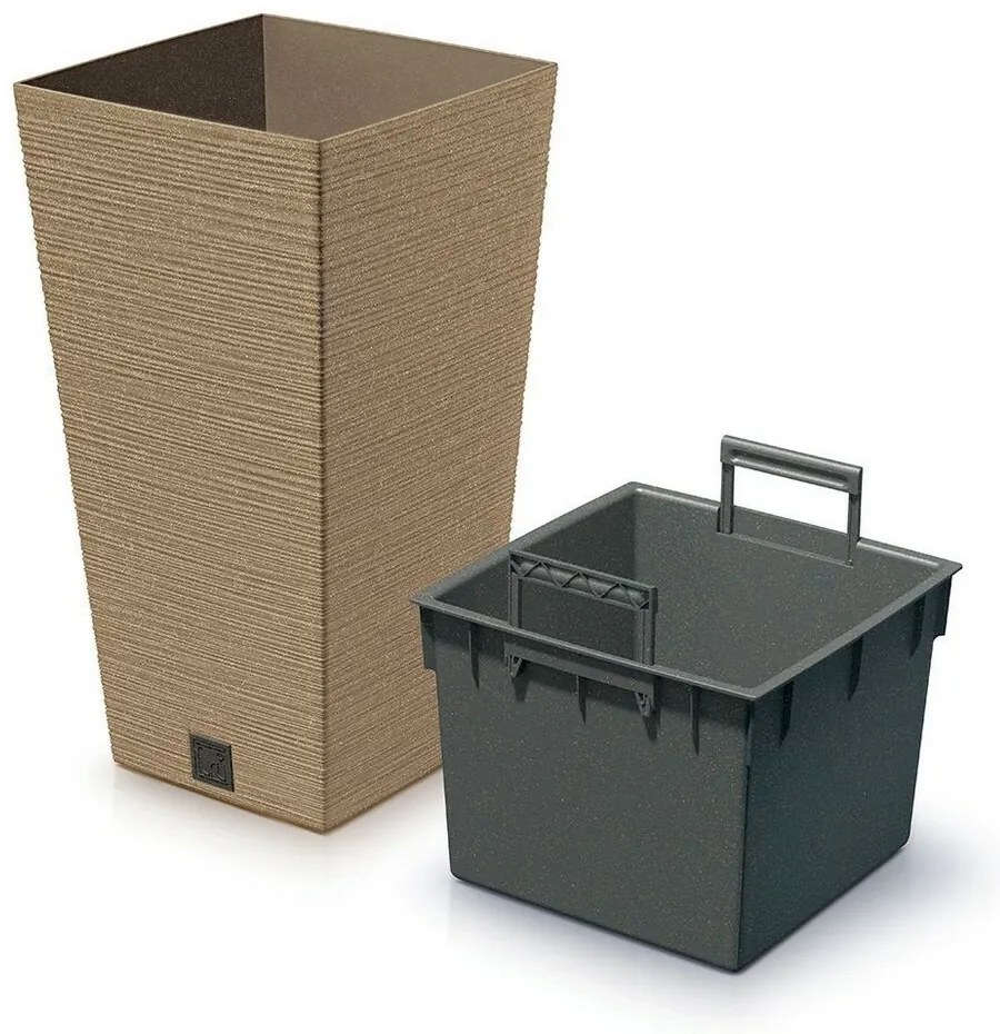 Ghiveci de flori FURU SQUARE ECO WOOD cu inserție30 c m, maro, M