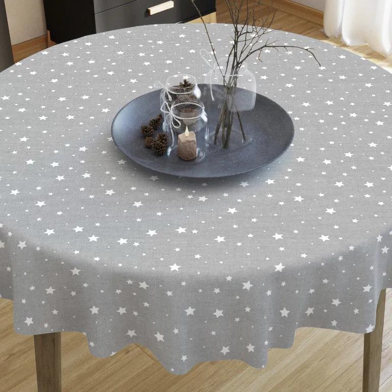 Goldea față de masă din bumbac - model 513 de crăciun - steluțe albe pe gri deschis - rotundă Ø 60 cm