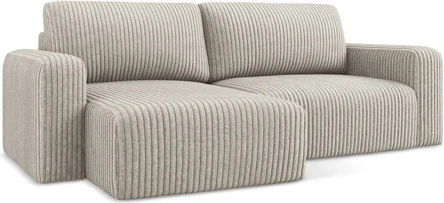 Colțar bej extensibil/cu spațiu de depozitare cu tapițerie din catifea reiată (cu colț pe partea stângă/cu șezlong) Kona – Makamii