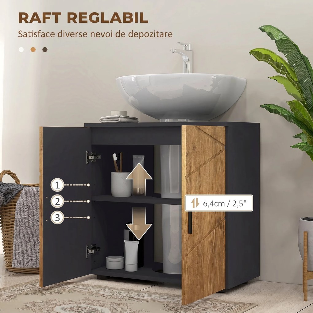 kleankin Dulap sub chiuvetă baie pentru piedestal cu 2 uși, 60 x 30 x 60 cm, Stejar | Aosom Romania