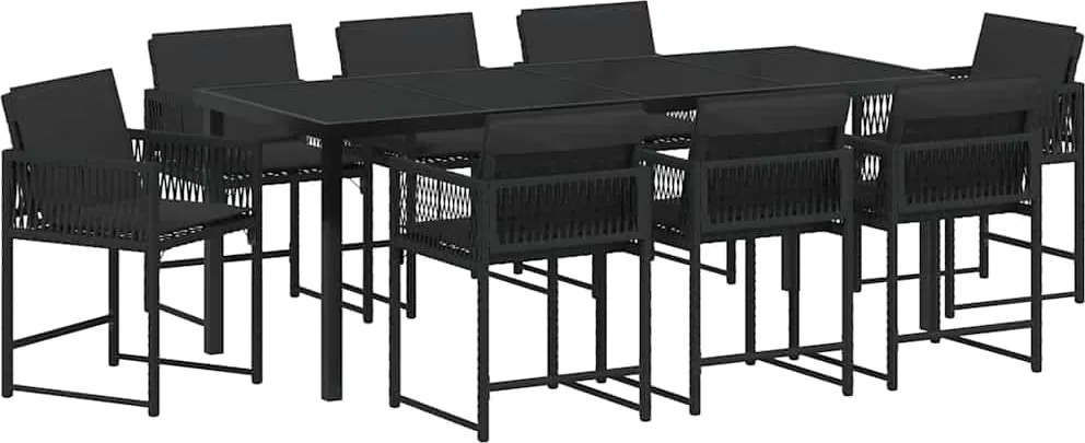 vidaXL Set de masă pentru grădină 9 pcs Negru poliratan