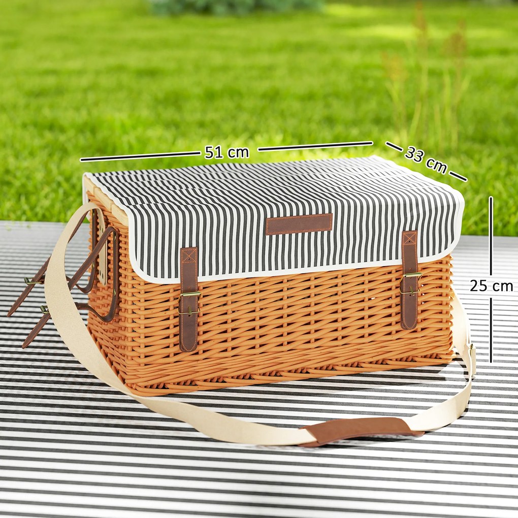 Outsunny Coș Picnic Răchită Bej cu Set | Aosom Romania