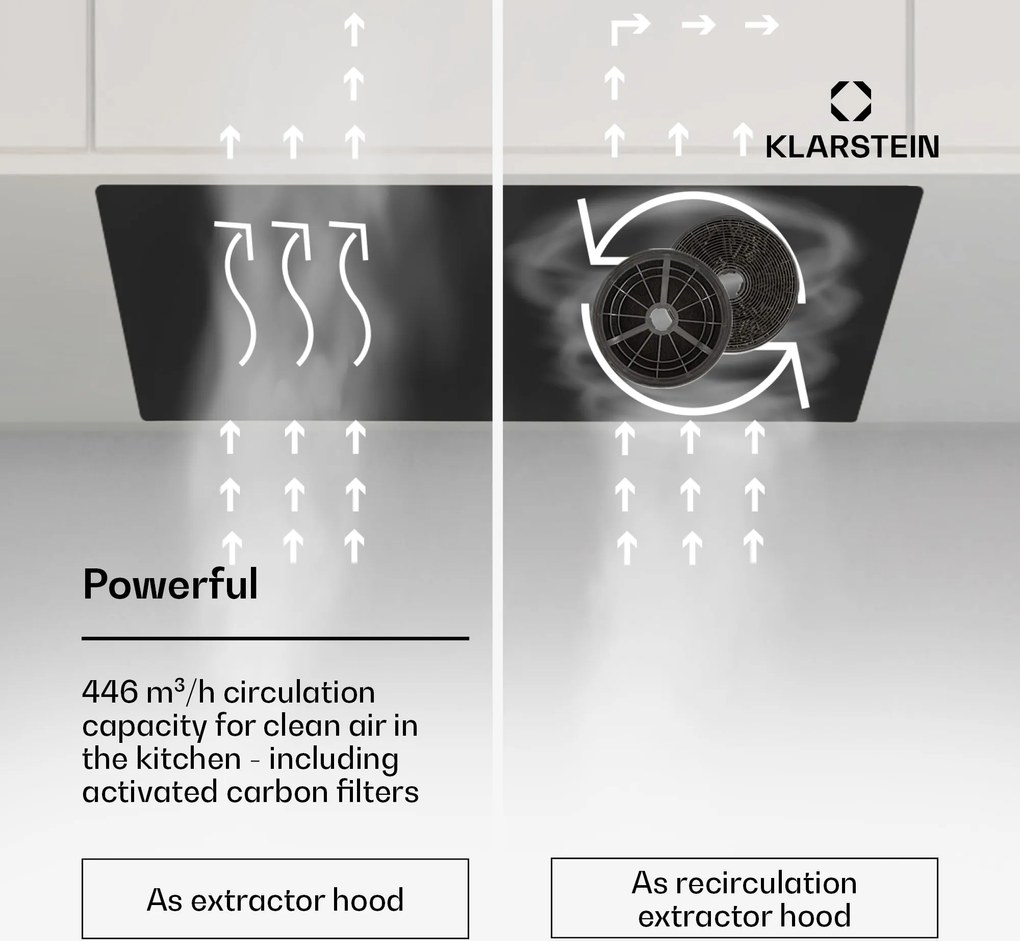 Klarstein Hektor Eco, hotă, 52 cm, 466 m³/h, control tactil, sticlă