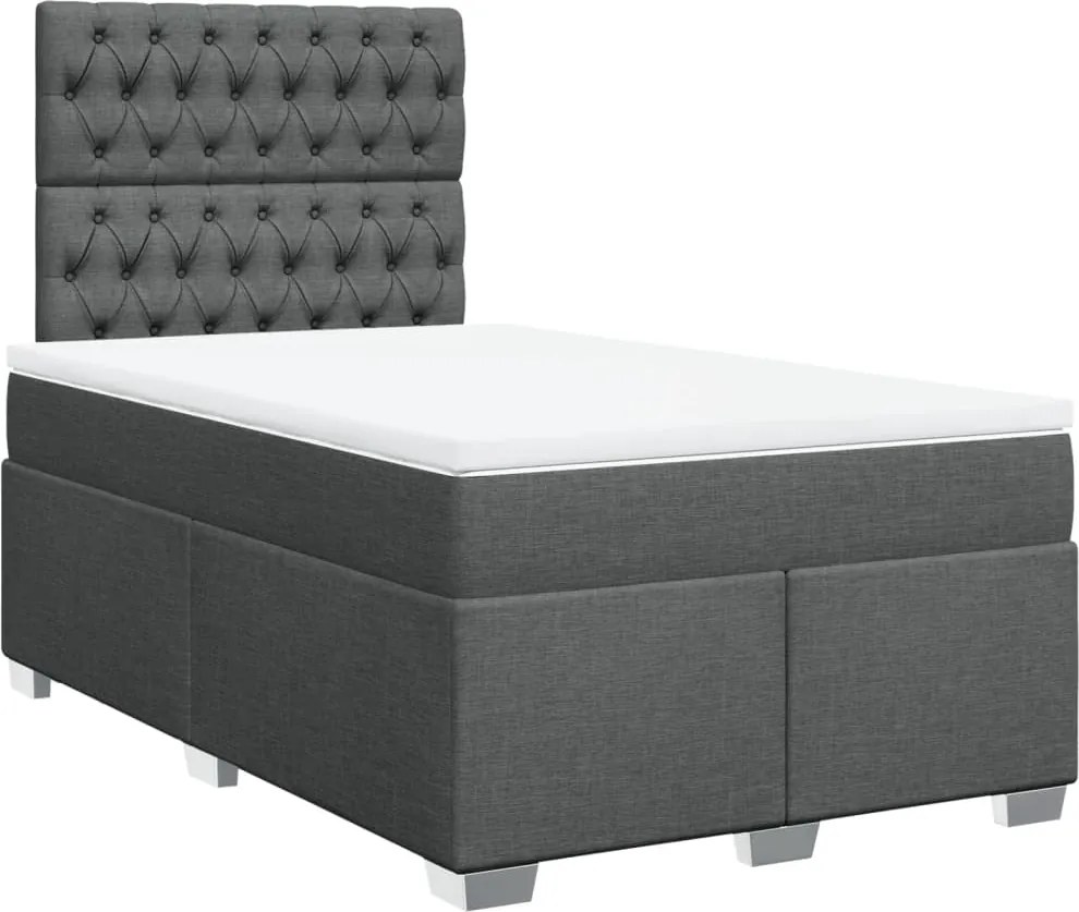 vidaXL Pat box spring cu saltea, gri închis, 120x200 cm, textil