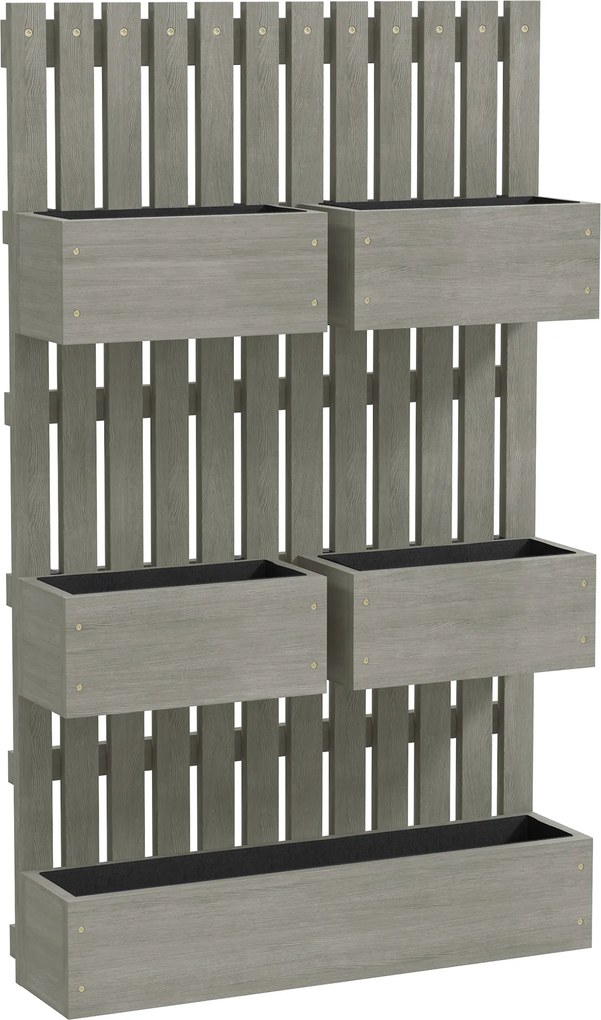 Outsunny Strat înălțat din lemn, reglabil, jardiniere cu spalier, strat de grădină 60x16x100cm Gri | Aosom Romania